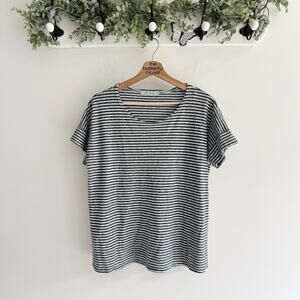 Cut Loose Blue Striped Linen Blend Short Sleeve Shirt Medium J12